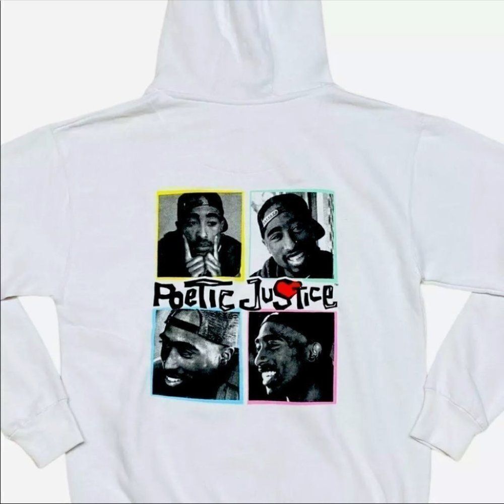 Tupac Poetic Justice‎ Men’s Hoodie White Graphic Logo Sweatshirt Hip Hop NEW